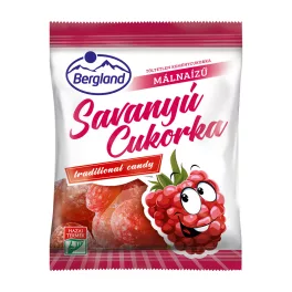Bergland savanyú cukorka málna ízű, töltetlen-70g