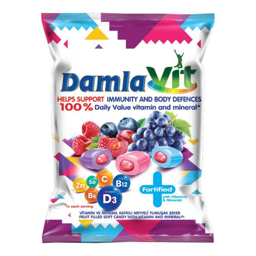Damla vegyes gyümölcs ízű krémmel töltött puhakaramella - 80 g