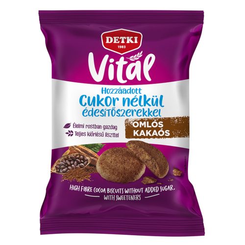 Detki Vitál cukormentes omlós keksz kakaós, édesítőszerekkel - 180g