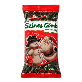   Mikulásos színes gömb,vegyes gyümölcsízű extrudált kukoricagolyó-20g