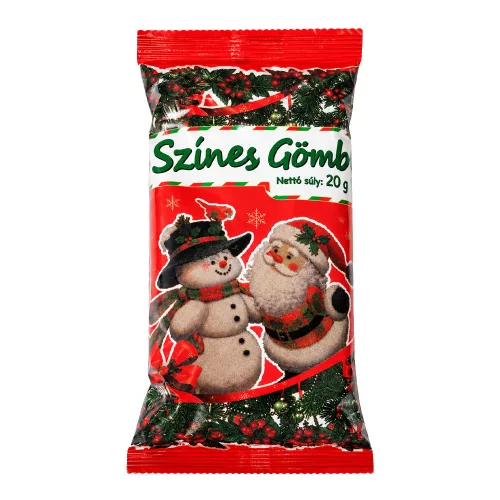 Mikulásos színes gömb,vegyes gyümölcsízű extrudált kukoricagolyó-20g