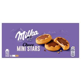   Milka Choco Mini Stars tejes krémmel töltött keksz tejcsokoládéval - 185g