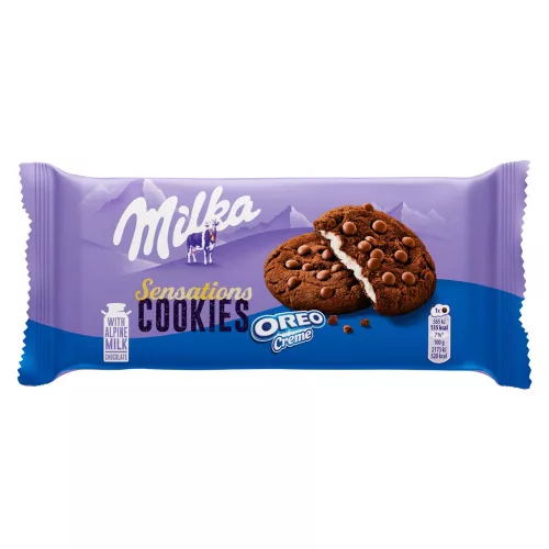 Milka Cookies Sensations Oreo Creme kakaós keksz tejcsoki darabok, krém - 156g