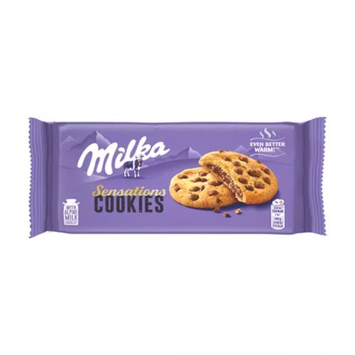 Milka Cookies Sensations keksz tejcsoki darabok és tejcsoki töltelék - 156g