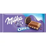 Milka Oreo tejcsokoládé kakaós kekszdarabok,vaníliás tejes krém - 100g
