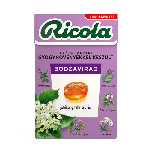 Ricola Bodzavirág cukormentes svájci gyógynövényes cukorka - 40g