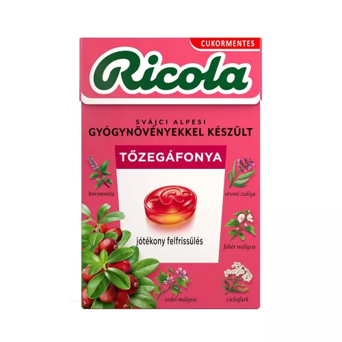 Ricola Tőzegáfonya cukormentes svájci gyógynövényes cukorka- 40g