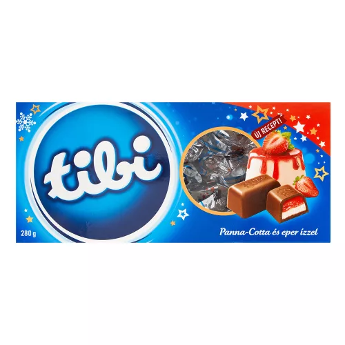 Tibi szaloncukor tejcsokoládé epres panna cotta ízű krémmel - 280g