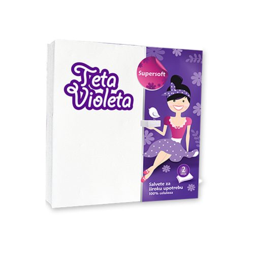 Violeta szalvéta 2 rétegű 38x38cm, fehér - 25 db