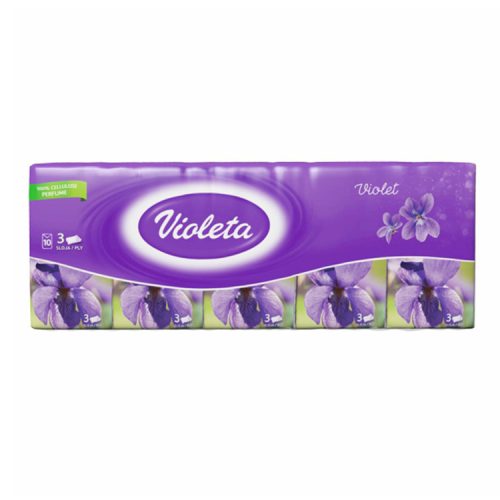 Violeta papírzsebkendő 3 rétegű ibolya - 10x10db