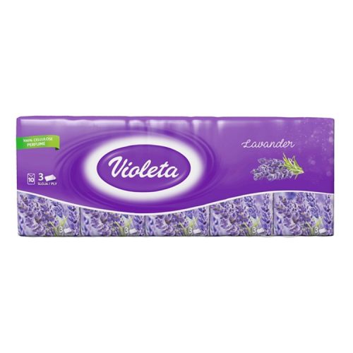 Violeta papírzsebkendő 3 rétegű levendula - 10x10db