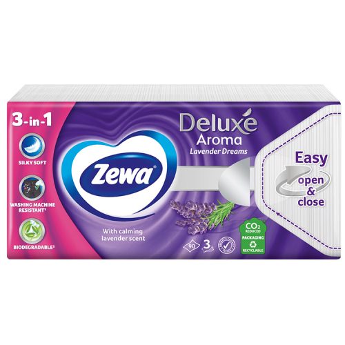 Zewa Deluxe Lavender Dream (levendula) 3 rétegű papírzsebkendő - 90 db