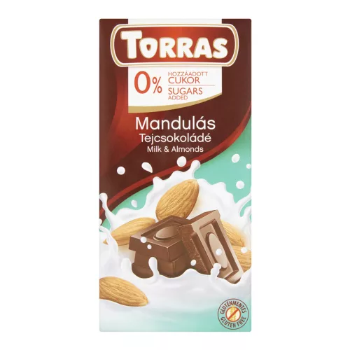 Torras táblás mandulás tejcsokoládé hozzáadott cukor nélkül - 75 g