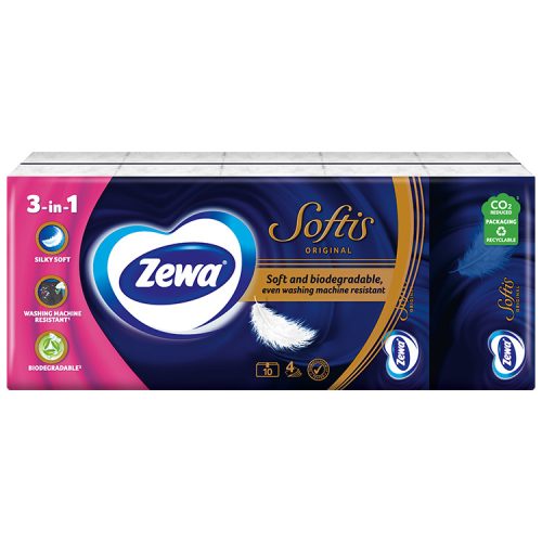 Zewa Softis (fehér) 4 rétegű papírzsebkendő - 10x9 db
