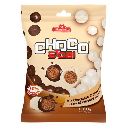 Choco Stobi vegyes csokoládéval bevont extrudált kekszdrazsé - 60 g