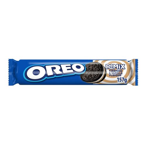 Oreo Remix vanília- tiramisuízű töltelékkel töltött kakaós keksz-157g