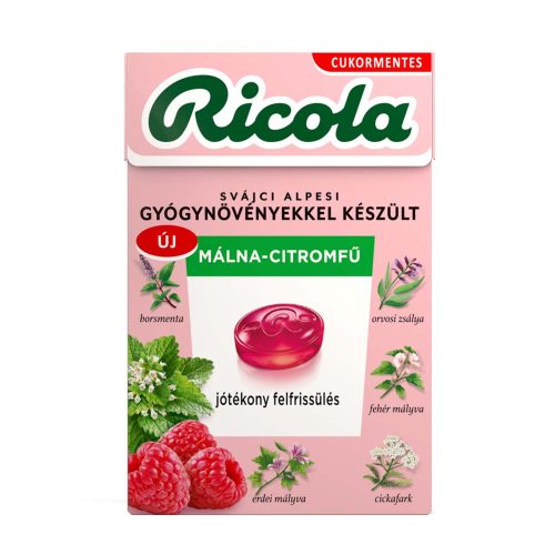 Ricola Málna-citromfű cukormentes svájci gyógynövényes cukorka- 40g