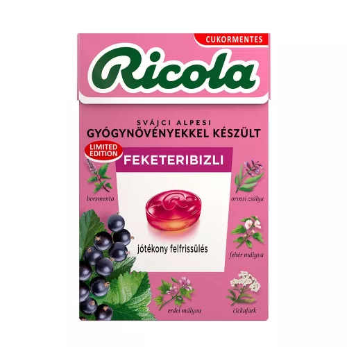 Ricola Feketeribizli cukormentes svájci gyógynövényes cukorka - 40g