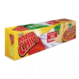   Megachips pizza és pepperóni ízű burgonyapehelyből készült chips lap-50 g