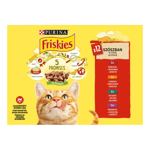 FRISKIES Szószban Csirke-Marha-Bárány-Kacsa nedves macskaeledel - 12x85