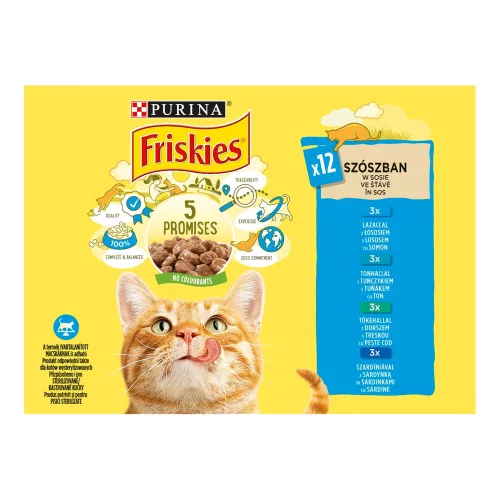 FRISKIES Szószban Lazac-Tonhal-Szardínia-Tőkehal nedves macskaeledel - 12x85g