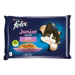   FELIX FANTASTIC Junior Csirkével/Lazaccal aszpikban nedves macskaeledel - 4x85g