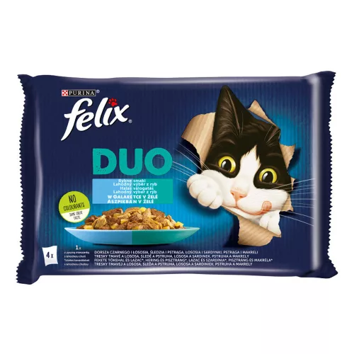 FELIX FANTASTIC DUO Halas válogatás aszpikban nedves macskaeledel - 4x85g
