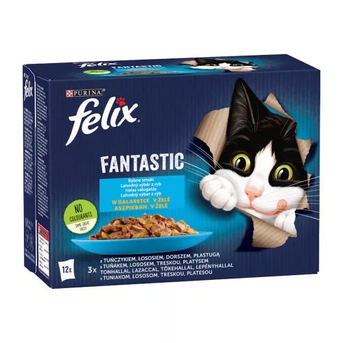 FELIX FANTASTIC Halas válogatás aszpikban nedves macskaeledel - 12x85g