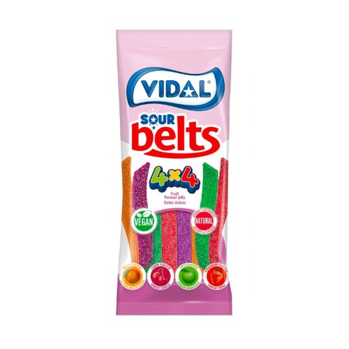 Vidal Sour Belts 4x4 savanyú gumicukor - 90 g