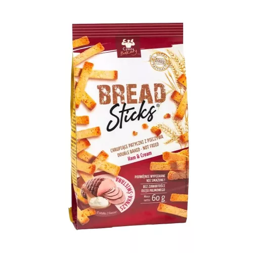 Crazy Bakery Bread Sticks tejfölös-sonkás ízesítésű snack - 60g