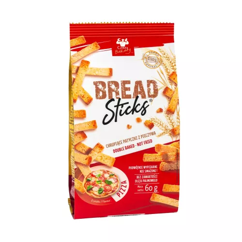 Crazy Bakery Bread Sticks Pizza ízesítésű snack - 60g