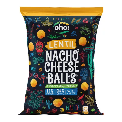 OHO lencse snack Nacho sajtos golyók - 100g