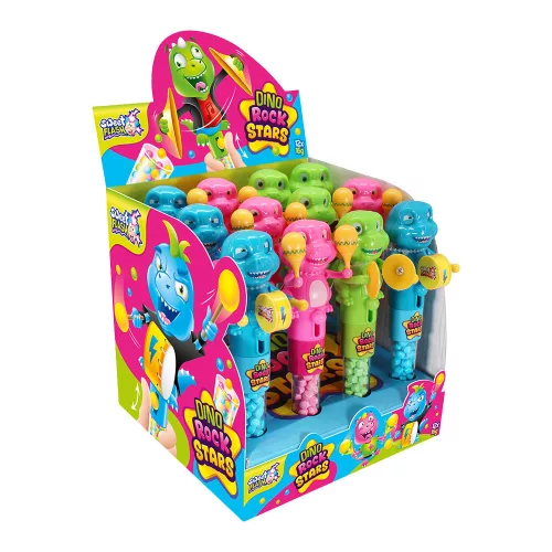 Sweet Flash dinók figurák hangszerekkel és cukorkával - 16g